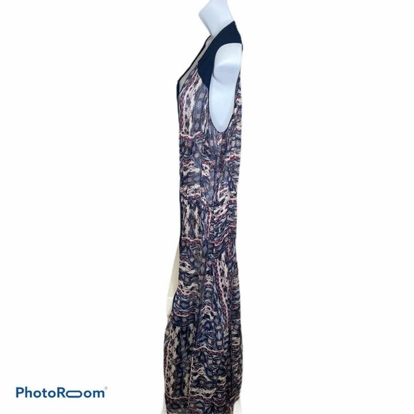 Vince Camuto Blue Tribal Abstract Print Sheer Maxi - Picture 4 of 9